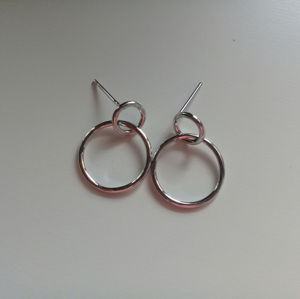 Small 925 silver double cicle earrings - Picture 2 of 4